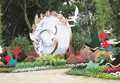 福兔迎春 西湖景区花卉小品年味浓
